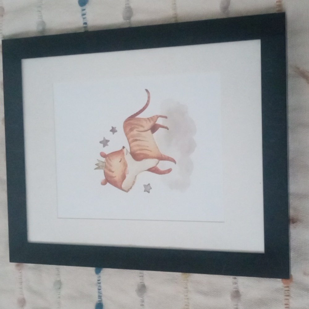 Fox wearing a Crown w Stars on a cloud  Matted Framed  Print Wall Art